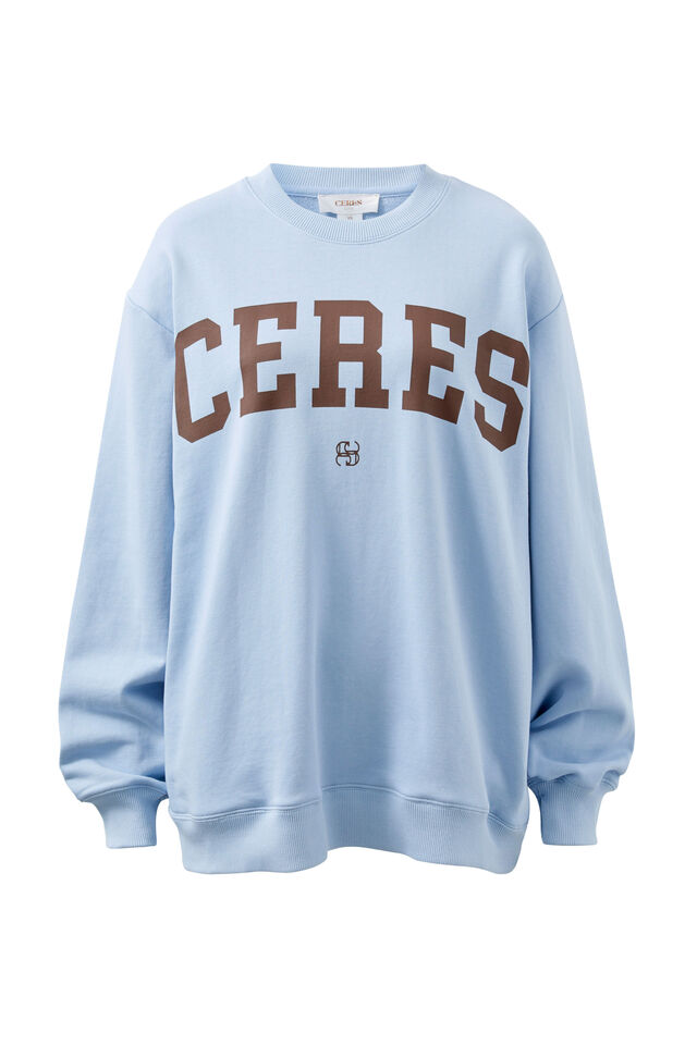 Isla Oversized Slouchy Crew, CHALK BLUE HERITAGE LOGO