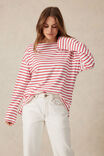 Slouchy Long Sleeve Boat Neck Tee, HERITAGE RED STRIPE - alternate image 6