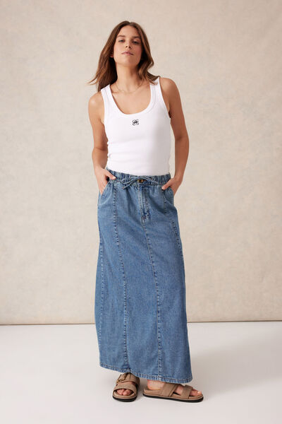 Panelled Maxi Skirt, WORN BLUE DENIM