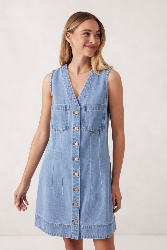 Seamed Mini Shift Dress, VINTAGE BLUE