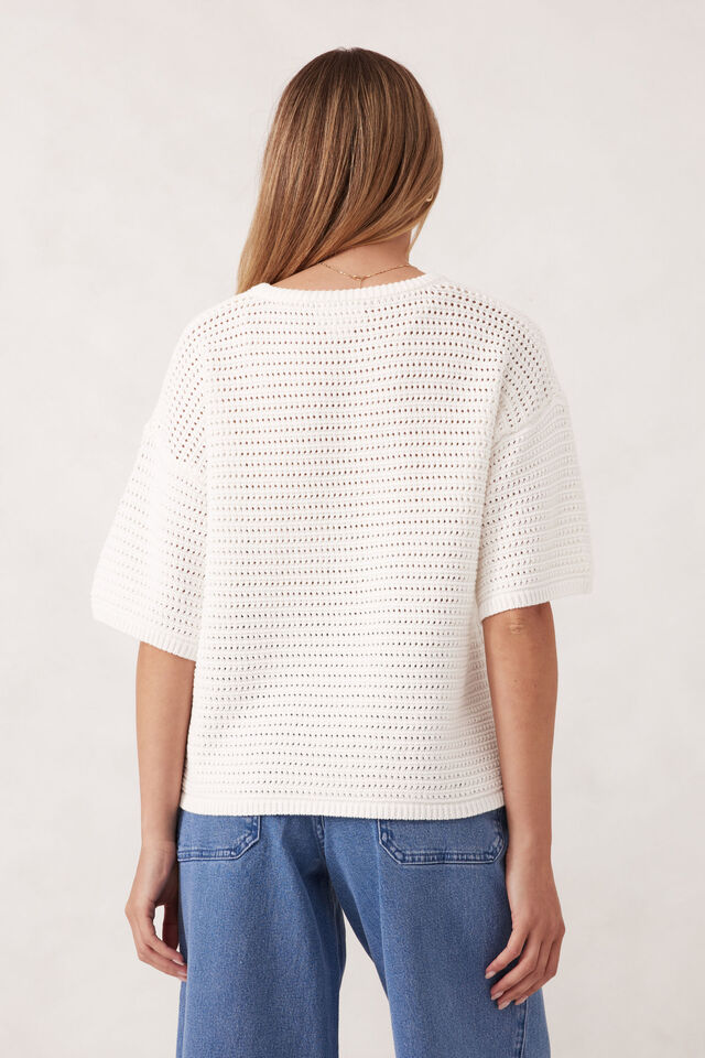 Nina Boxy Knit Tee, WHITE