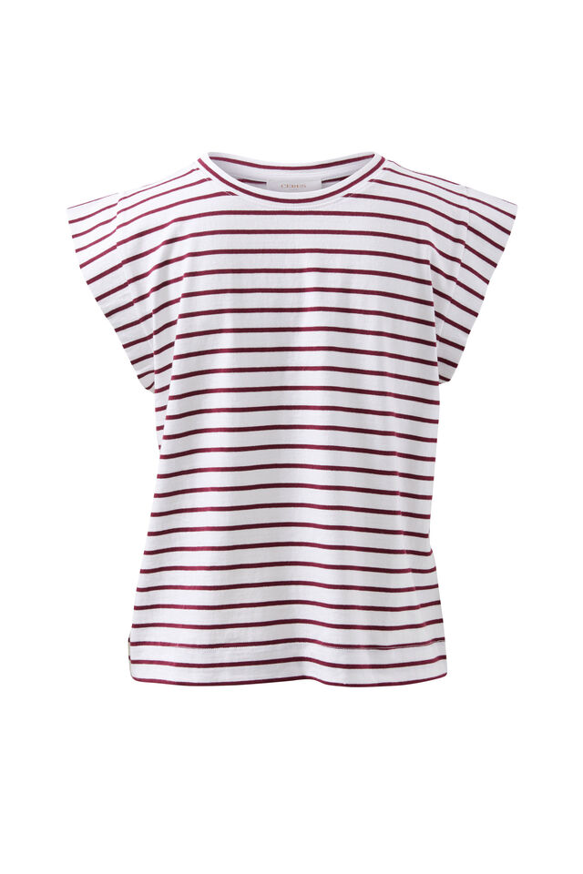 Extended Shoulder Tee, WHITE/POMEGRANATE STRIPE