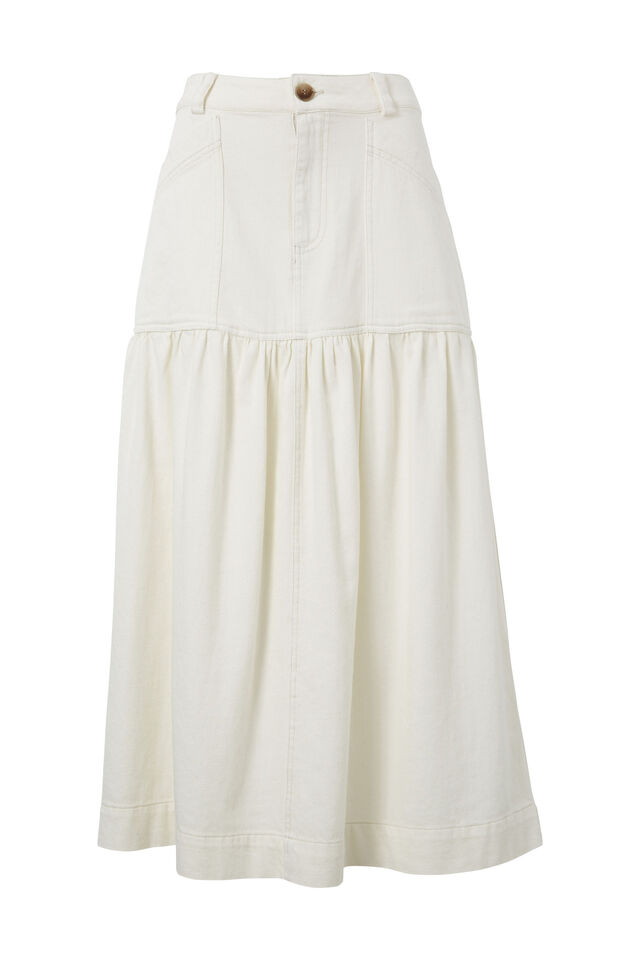 Tiered Midi Skirt, FRESH ECRU TWILL