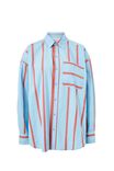 Oversized Poplin Shirt, FRESH BLUE SUNSET RED STRIPE ORGANIC COTTON - alternate image 2