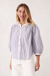 Woven Collarless Top, COLLEGE BLUE LADDER STRIPE - alternate image 4