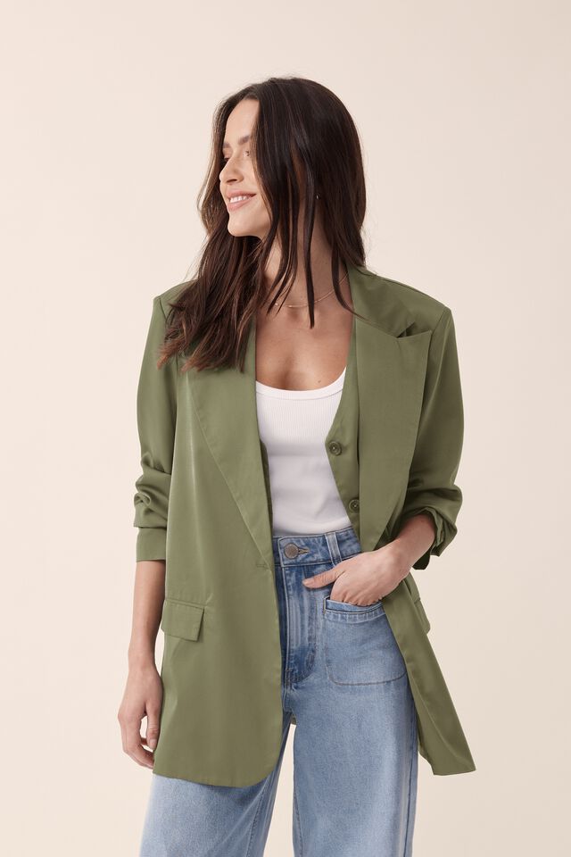 Satin Heritage Blazer, SOFT OLIVE