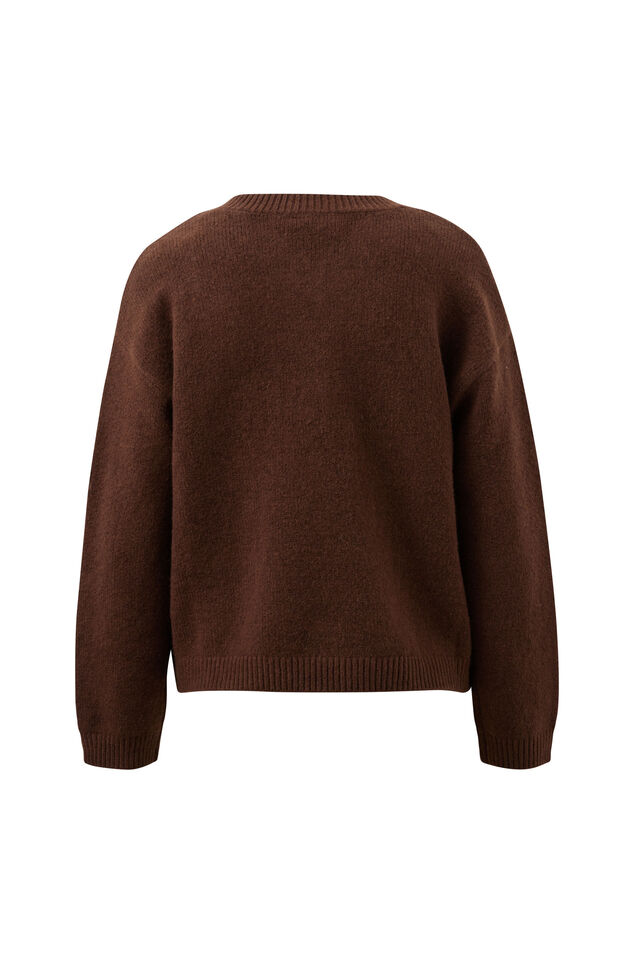 June V Neck Knit Pullover, CHOCOLATE