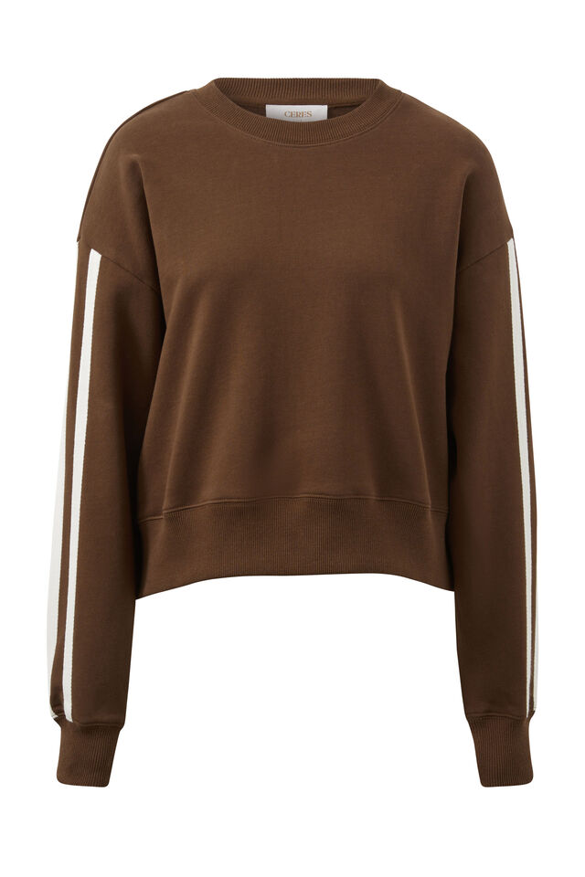 Sasha Sporty Slouchy Crew, CHOCOLATE SIDE STRIPE