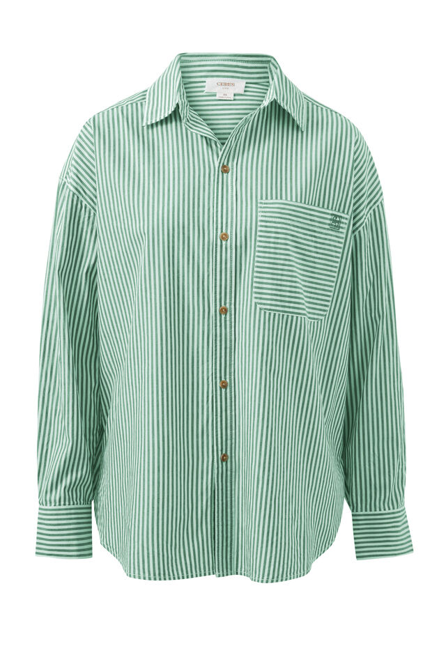 Peta Oversized Shirt, KELLY GREEN WHITE STRIPE