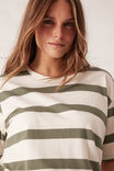 Stevie Slouchy Split Hem Tee, EGGSHELL/MOSS GREEN BOLD STRIPE - alternate image 4