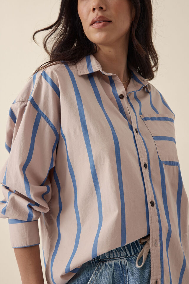 Oversized Poplin Shirt, STRING BLUE STRIPE ORGANIC COTTON
