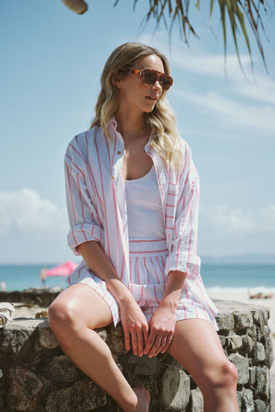 Peta Oversized Shirt, HERITAGE RED FINE TWIN STRIPE