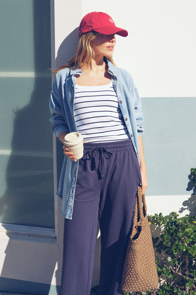 Wide Leg Terry Trackpant, NEW NAVY