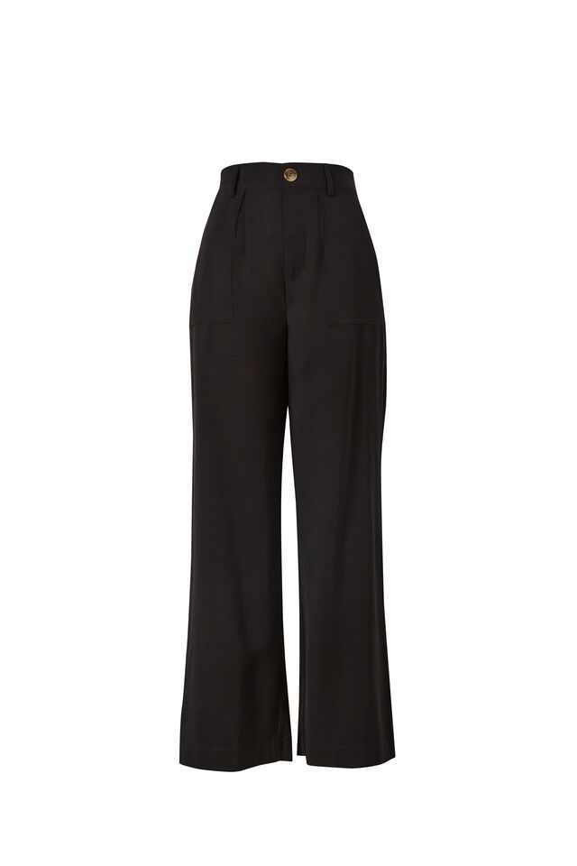 Utility Pleat Front Pant In Rescued Fabric, BLACK