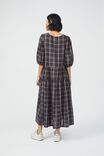 Check Smock Midi Dress In Textured Organic Cotton, LEAD CAMELETTE CHECK - alternate image 4
