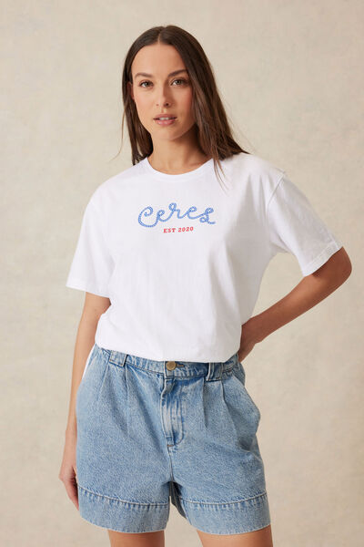 Slouchy Split Hem Tee, WHITE/CERES ROPE