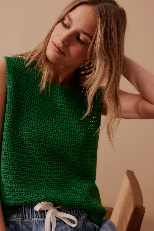 Margot Mesh Knit Tank, KELLY GREEN