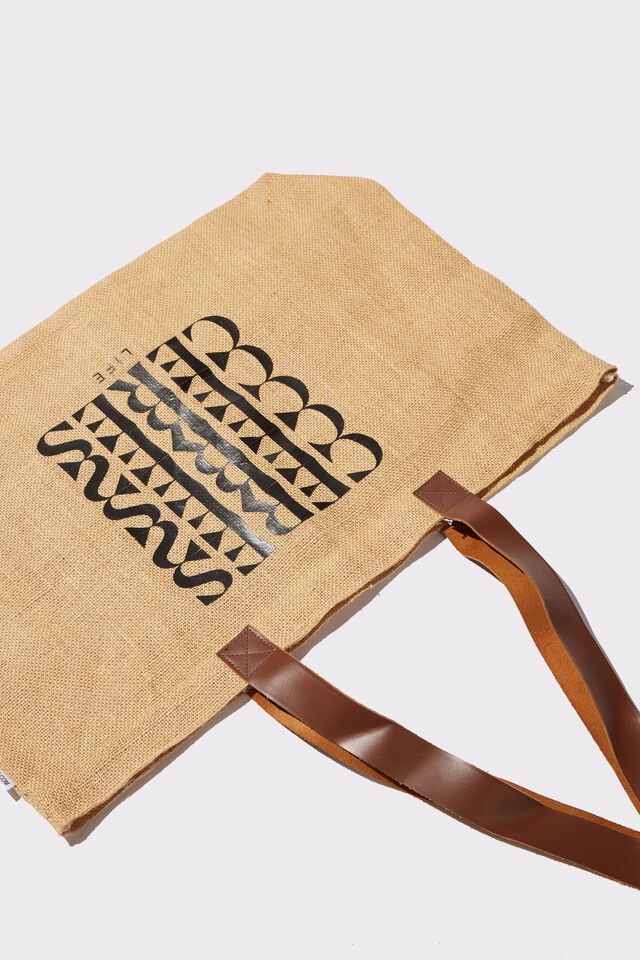 Thyli Nala Jute Tote Bag, NATURAL  BLACK