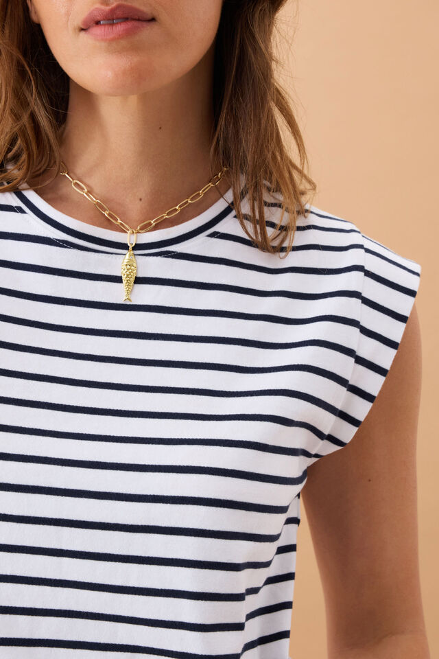 Extended Shoulder Tee, WHITE/FRENCH NAVY STRIPE