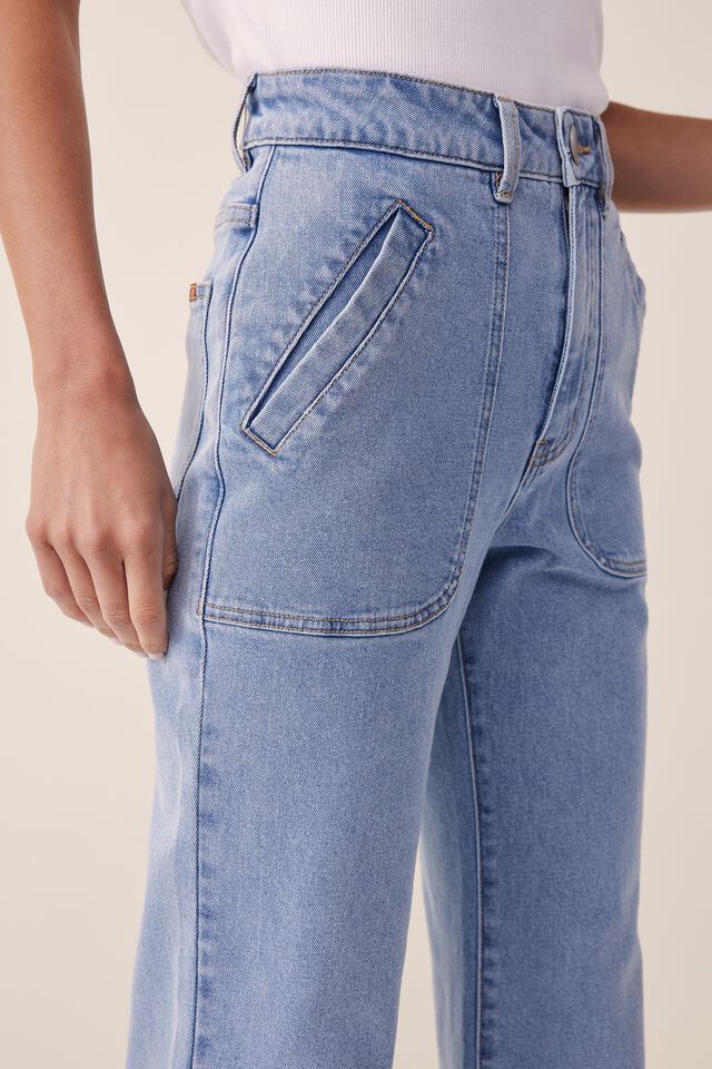 Patch Pocket Flare Jean, VINTAGE BLUE DENIM