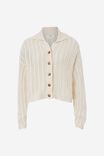 Mesh Knit Collared Cardigan In Organic Cotton, PARCHMENT AND WHITE - alternate image 2