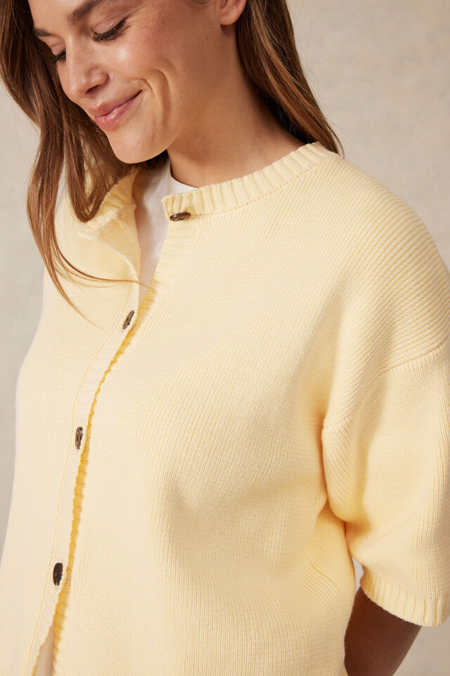 Boxy Short Sleeve Knit Cardi, BUTTER