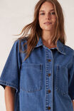 Short Sleeve Denim Shirt, MID INDIGO - alternate image 5