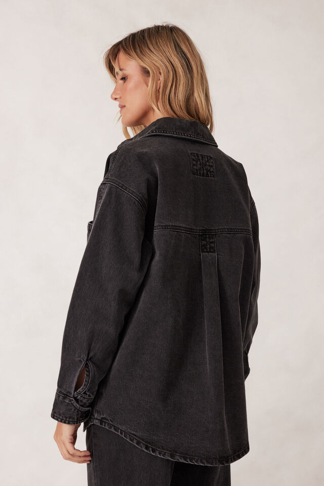 Bobbi Side Pocket Denim Shacket, WASHED BLACK