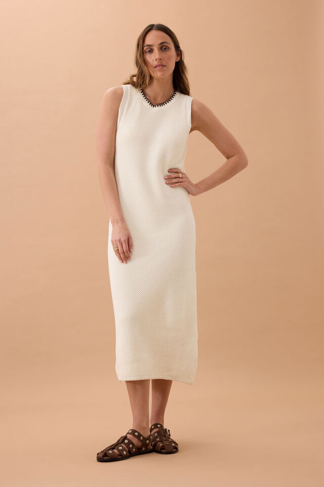 Olive Knit Midi Dress, FRESH VANILLA
