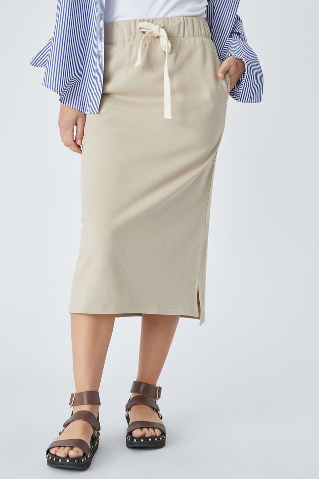 Organic Midi Tube Skirt In Organic Cotton, PEBBLE