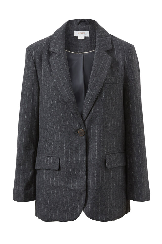 Heritage Blazer, CHARCOAL PINSTRIPE WOOL BLEND