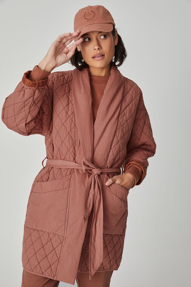 Longline Quilted Jacket, RUST