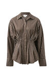Ella Pleat Shirt, CHOCOLATE STRIPE - example image 2
