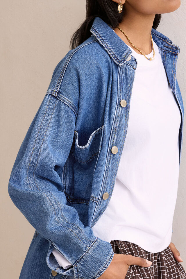 Bobbi Side Pocket Denim Shacket, INDIGO