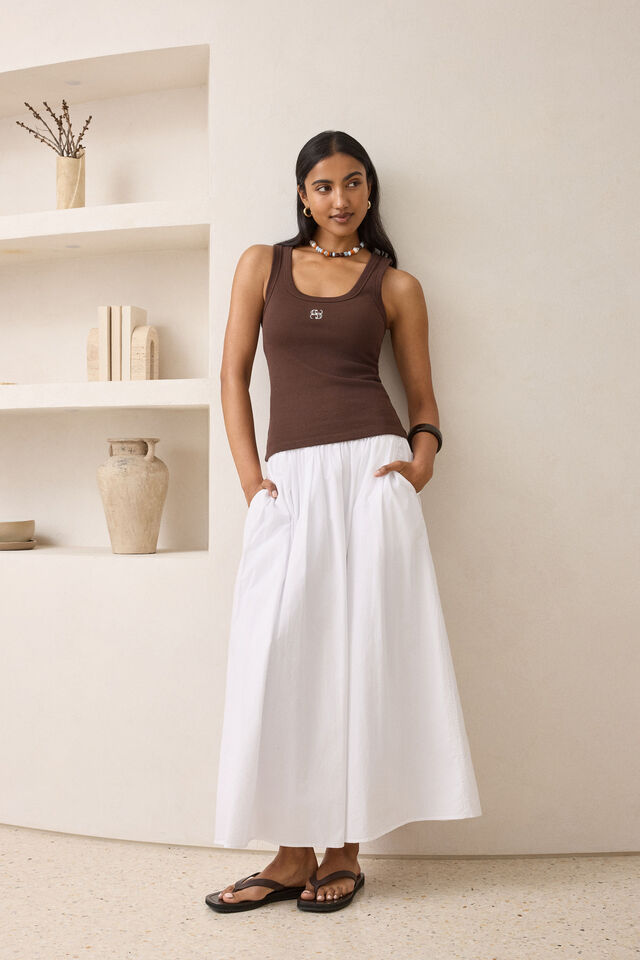 Zoe Contour Rib Scoop Tank, CHOCOLATE/MONOGRAM EMBROIDERY