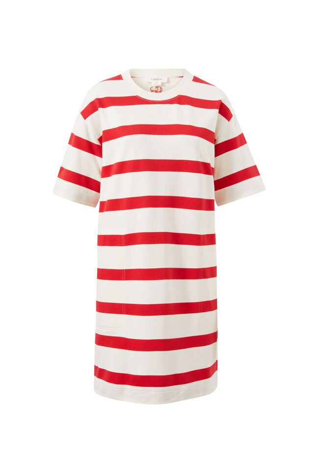 Mini Terry Dress, WHITE RED BOLD STRIPE
