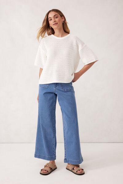 Textured Boxy Knit Tee, WHITE