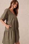 Tiered Poplin Mini Dress, SOFT OLIVE - alternate image 7
