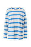 Longline Step Hem L/S Tee, VANILLA/POOL BLUE BOLD STRIPE - alternate image 2