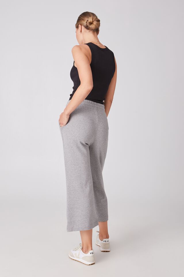 Organic Cropped Wide Leg Trackpant, CHARCOAL MARLE