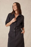 Short Sleeve Denim Maxi Shirt Dress, WASHED BLACK TWILL - alternate image 6