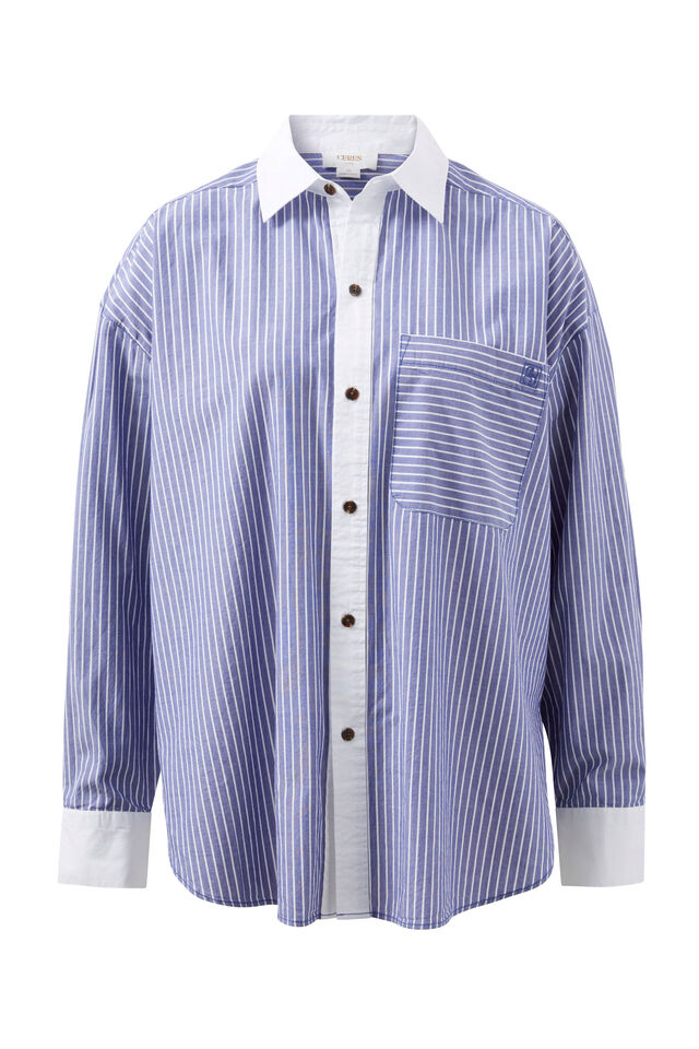Peta Oversized Shirt, COLLEGE BLUE STRIPE WHITE COLLAR