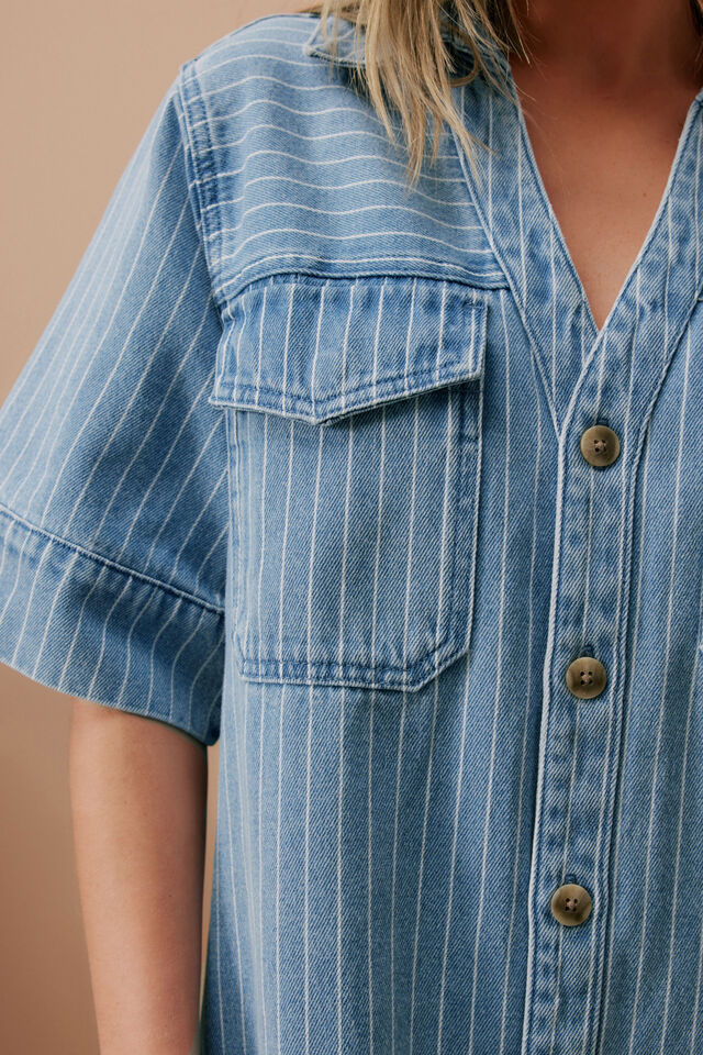 Sammy Relaxed Shirt Dress, INDIGO STRIPE