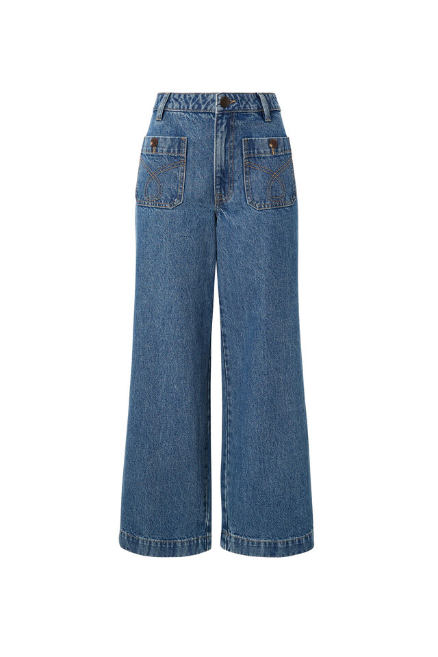 Wide Leg Stitch Pocket Jean, INDIGO