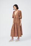 Check Smock Midi Dress In Textured Organic Cotton, GINGER SUMMER PINK CHECK - alternate image 4