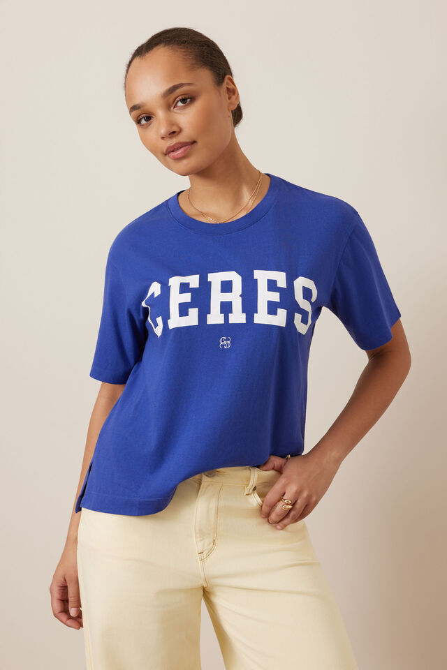 Stevie Slouchy Tee, POLO BLUE/MARSHMALLOW VARSITY