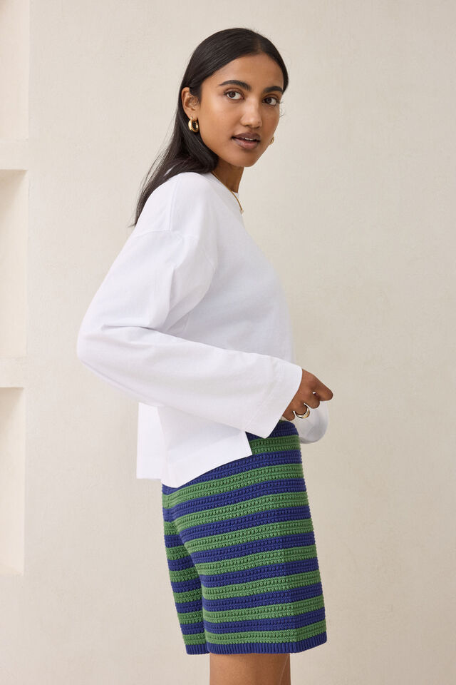 Mara Textured Knit Short, BASIL STRIPE