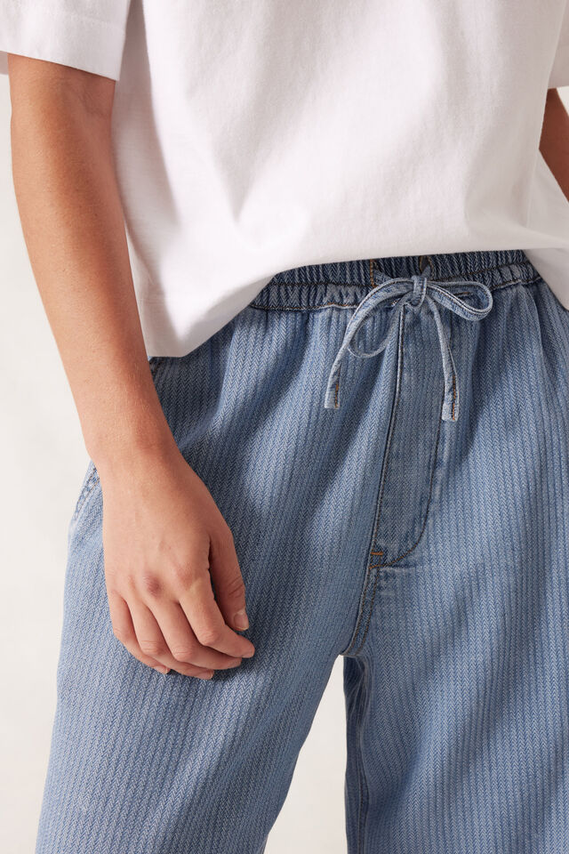 Andie Wide Leg Drawstring Pant, BLUE HERRINGBONE