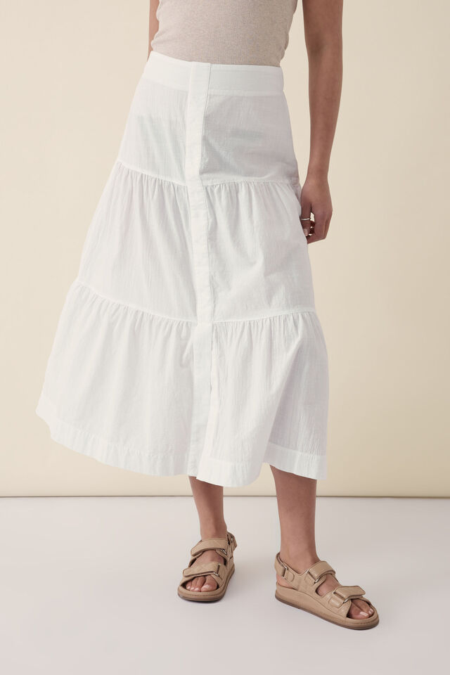 Tiered Maxi Skirt, WHITE