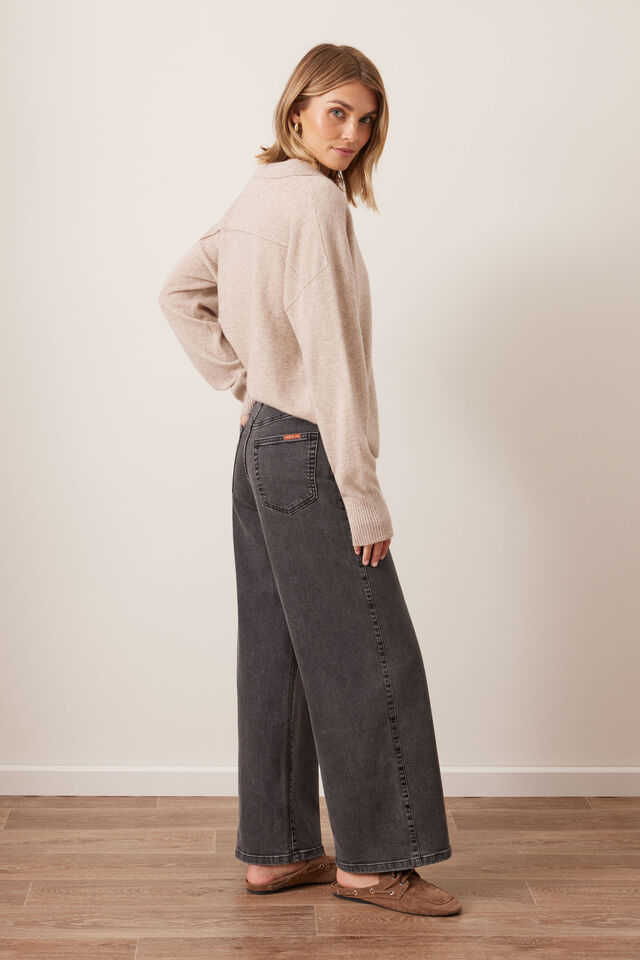 Evie Wide Leg Jean, WASHED BLACK